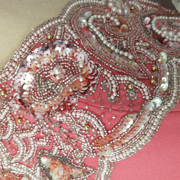 Pink Silk Designer Dress Beaded Bodice Evening Wear NWT Filenes Oleg Cassini - Picture 7 of 12